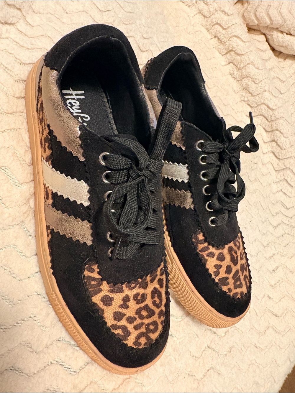 Corkys Leopard Print & Black Lace-Up Sneakers with Tan Sole